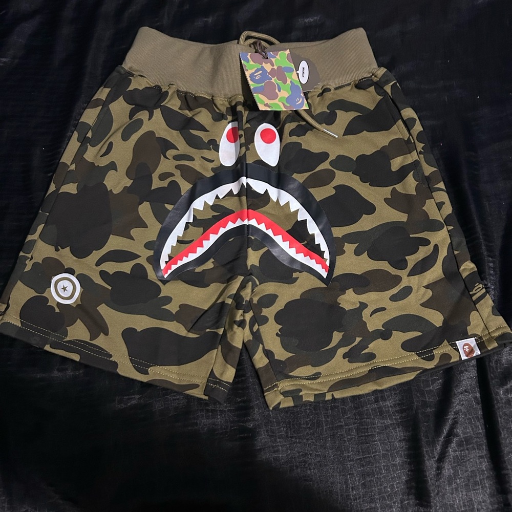 Bape Camouflage Shorts with Shark Design